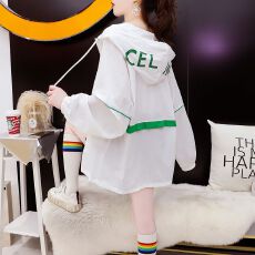 批发宽松<b class='q'>薄</b>款<b class='q'>开衫</b>防晒衫连帽印花上衣外套女潮