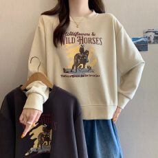 批发实拍 纯棉华棉复合牛奶丝 春秋薄款韩系印花圆领上衣