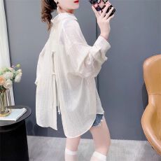 批发原版布 后背盘扣长袖防晒衣女衬衫宽松空调衫夏季新款