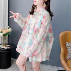 批发设计感扎染长袖防晒衬衫女宽松休闲夏季薄款外套