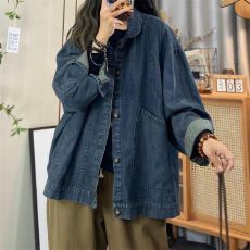 批发牛仔面料 春<b class='q'>秋</b>新款美式复古宽松牛仔衬衫外套潮
