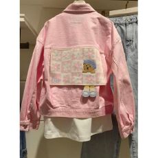 批发牛仔面料 春<b class='q'>秋</b>季小个子短款韩版粉色牛仔外套潮