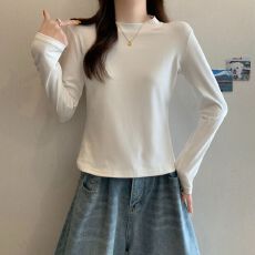 批发实拍 人棉1×1 春秋<b class='q'>新款</b>修身半高领内搭<b class='q'>打底衫</b>上衣