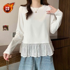 批发1×1德绒260g 春秋<b class='q'>新款</b>长袖<b class='q'>打底衫</b>女蕾丝拼接上衣