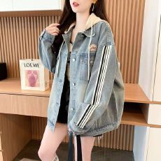 批发牛仔外套 <b class='q'>春</b>秋新款牛仔拼接条纹牛仔外套