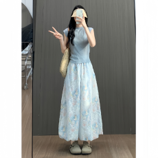 批发春秋新款300斤高腰显瘦碎花蕾丝花苞油画风休闲阔腿裤