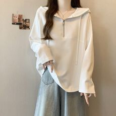 批发纯棉曼巴棉 半拉链<b class='q'>连帽卫衣</b>女款秋季爆款上衣