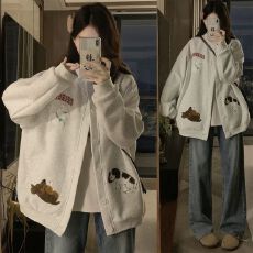 批发纯棉华棉复合牛奶丝   春秋新款300斤大码女装刺绣棒球服外套