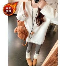 批发德绒260克  <b class='q'>白色</b>德绒蕾丝花边打底衫内搭长袖<b class='q'>T</b>恤女
