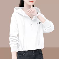 批发纯棉华棉复合牛奶丝 春秋季短款长袖连帽<b class='q'>卫衣</b>外套