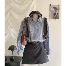 批发双开叉高腰羊毛呢料西装半身裙裤女秋冬简约小众<b class='q'>时尚</b>百搭A字短裙