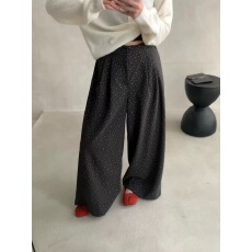 批发秋冬款复古碎花宽松慵懒风阔腿休闲<b class='q'>裤</b>女<b class='q'>韩版</b>高腰显瘦松紧腰直筒<b class='q'>裤</b>