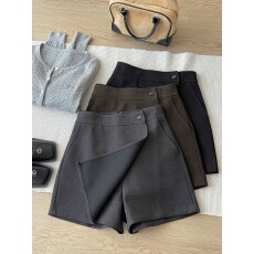 批发复古侧开叉防走光毛呢料西<b class='q'>装</b>短裤裙<b class='q'>女</b>秋冬假两件休闲a字半身裙子