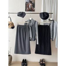 批发复古miu系磨毛呢料羊绒波点直筒半身裙女秋<b class='q'>冬</b>日韩洋气包臀a字裙子