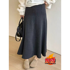 批发2025秋<b class='q'>冬</b>加绒加厚黑色毛呢半身裙垂感高腰显瘦中长款A字伞裙