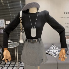 批发法式复古通勤简约开叉高腰设计感修身显瘦百搭洋气减龄A字半身裙