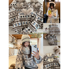 批发慵懒风费尔岛羊羔毛外套女秋冬季减龄毛领长袖毛衣保暖毛绒绒上衣