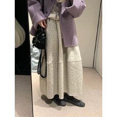 批发小碎花羊毛呢中长款花苞裙大码秋冬半身裙高腰显瘦a字伞裙蓬蓬裙