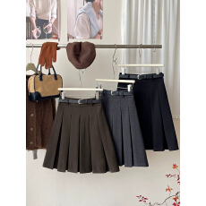 批发复古学院风毛呢料百褶西装短中裙女秋冬洋气遮跨a字百搭<b class='q'>半身裙</b>子