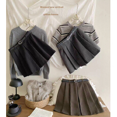 批发复古百褶配毛衣西装毛呢短裙女秋冬加厚遮胯a字百搭显瘦半身短裙