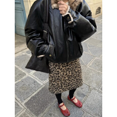 批发2025冬季新款个性<b class='q'>性感</b>显瘦豹纹设计休闲时尚保暖A字半身裙女
