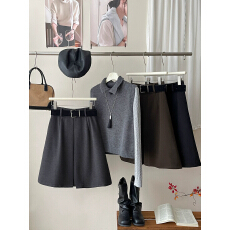 批发日韩miu系复古毛呢料压褶中裙女秋冬法式百搭遮胯半身<b class='q'>西装</b>短裙子