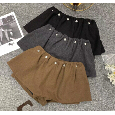 批发韩系高腰A字半身裙女秋冬显瘦防走光<b class='q'>短裙</b>毛呢蓬蓬裙裤<b class='q'>黑色</b>阔腿裤