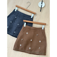 批发2025年秋冬新款钉珠高腰毛呢半身裙女百搭A字<b class='q'>短裙</b>防走光美拉德风