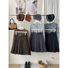 批发复古学院风毛呢料百褶西装短中裙女<b class='q'>秋</b>冬洋气遮跨a字百搭半身裙子