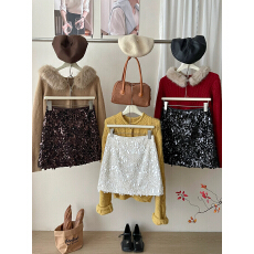 批发法式复古重工钉珠亮片新年短裙女秋<b class='q'>冬</b>miu韩系包臀闪闪a字半身裙子