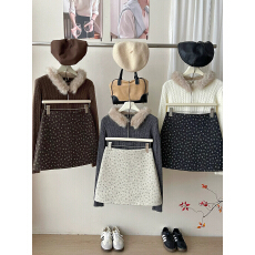 批发韩国chic简约羊绒毛呢料西装短裙女秋<b class='q'>冬</b>碎花百搭包臀A字半身裙子