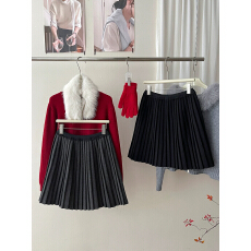 批发miu韩系复古羊绒毛呢料百褶短中裙女秋<b class='q'>冬</b>百搭遮胯a字大摆半身裙子