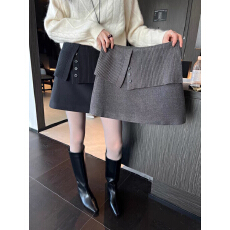 批发高腰休闲毛呢<b class='q'>短裙</b>女2025冬季新品A字裙拼接针织设计感保暖<b class='q'>半身裙</b>