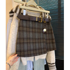 批发不规则复古格纹毛呢半身裙女2026年秋冬新款<b class='q'>显瘦</b>高腰a字包臀短裙