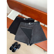 批发miu韩系开叉假两件毛呢料短<b class='q'>裙裤</b><b class='q'>女</b>秋冬防走光亮片闪闪a字半身裙子