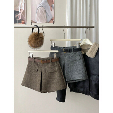 批发miu韩系小香风假两件毛呢料短裙靴裤<b class='q'>女</b>秋冬法式防走光a字半身裙子