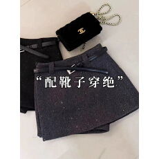 批发2025冬毛呢半身裙短款A字裙闪闪亮片<b class='q'>裙裤</b>高腰短裙呢子设计感