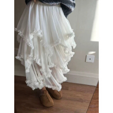 批发2026早春荷叶边不规则多层网纱蛋糕裙中长款高腰A字仙女半裙