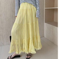 批发法式超仙纯色拼接蛋糕超大裙摆网纱半身裙女春松紧腰显瘦遮胯长裙