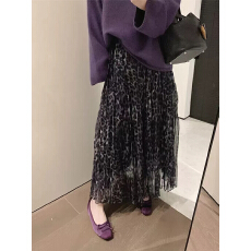 批发高级感豹纹蛋糕裙半身裙女早春气质蓬蓬伞裙a字垂感网纱百褶长裙