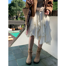 巨好看的不规则蕾丝花边半身裙新款高腰百搭仙女a字半裙