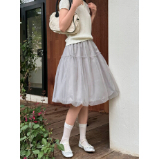 批发2026春季五分纱花苞裙中裙A字裙潮流欧货松紧腰<b class='q'>百搭</b>宽松韩版质感