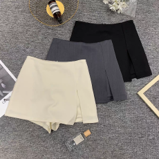 韩版气质简约通勤风高腰开叉设计感修身显瘦百搭洋气A字半身裙