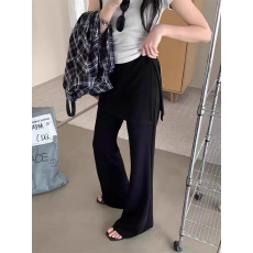 批发黑色假两件屁帘微喇叭裤女2026<b class='q'>春</b>季新款韩系叠穿拼接显瘦休闲长裤