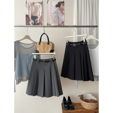 批发日韩系学院风复古百搭压褶<b class='q'>西装</b>中裙<b class='q'>女</b>春夏法式显瘦遮胯半身短裙子