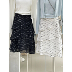 批发复古浪漫荷叶边波点<b class='q'>半身裙</b>2026<b class='q'>新款</b>垂坠显瘦雪纺裙子早春漂亮穿搭