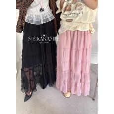 批发夏季流行法式木耳边网纱<b class='q'>半身裙</b>女2026新款松紧腰垂感绿色大摆长裙