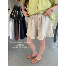 批发入夏神裤高腰舒适天丝亚麻花边休闲短裤女夏款