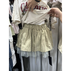 批发高腰松紧抽绳网纱拼接半身裙女夏季显瘦<b class='q'>百搭</b>叠穿蓬蓬短裙防走光
