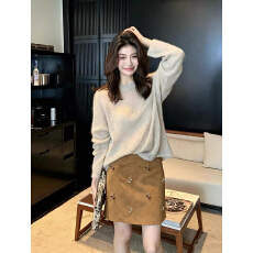 批发高腰a字型钉珠麂皮绒<b class='q'>短裙</b>女2026秋季新款慵懒休闲显瘦百搭<b class='q'>半身裙</b>